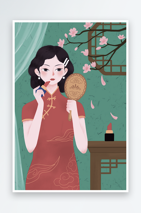民国风旗袍美女插画-众图网