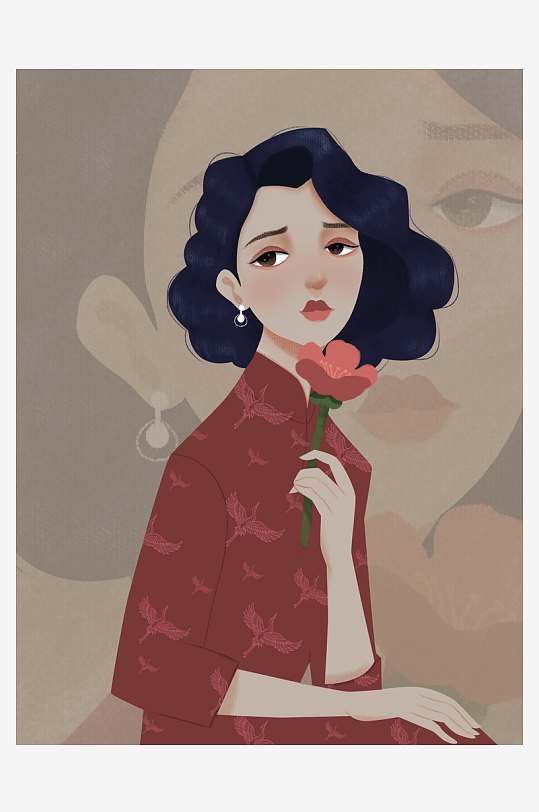 民国风旗袍美女插画-众图网