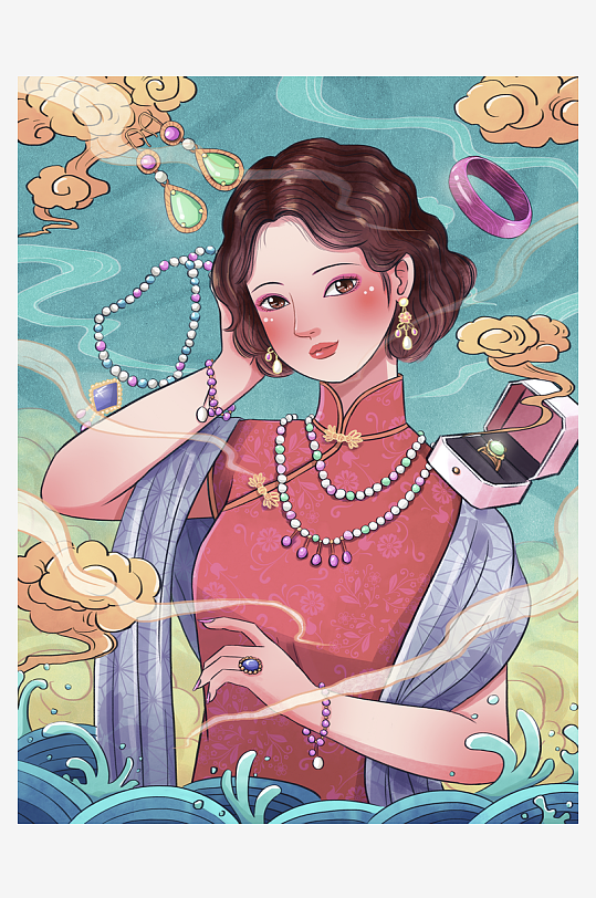 民国风旗袍美女插画-众图网