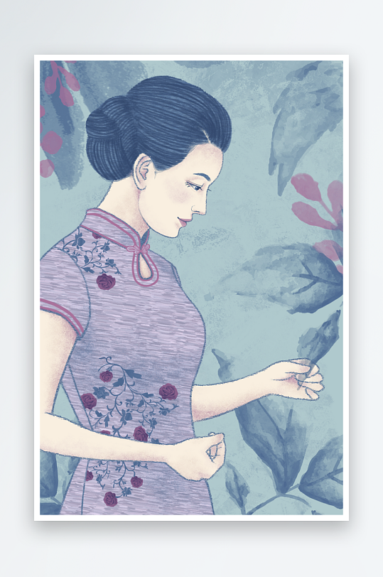 民国风旗袍美女插画素材-众图网