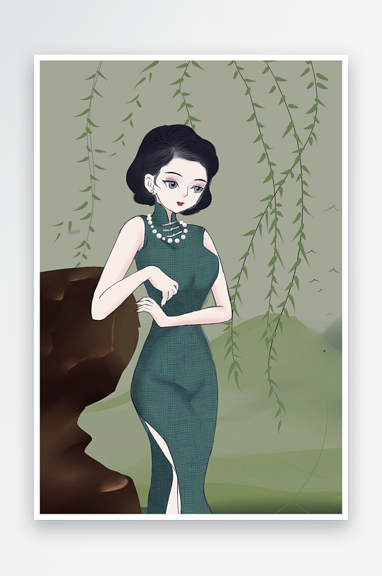 民国风旗袍美女插画-众图网