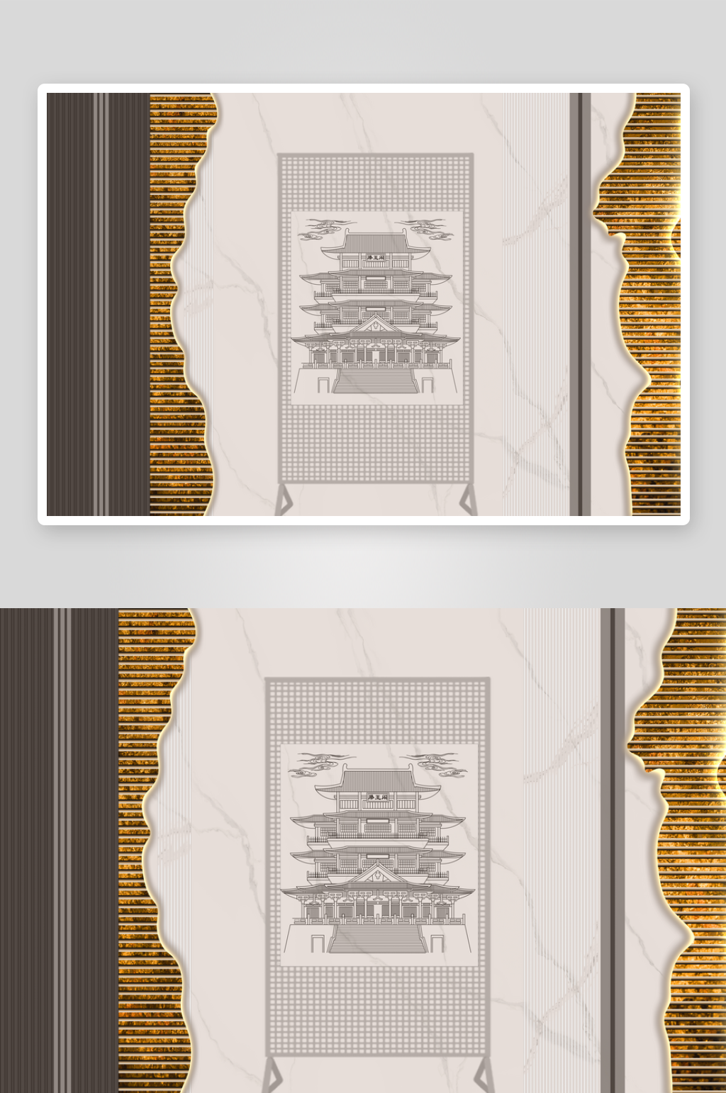 新中式线描阁楼装饰素材
