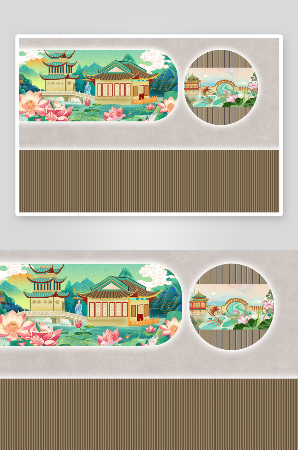 新中式古典山水背景墙素材