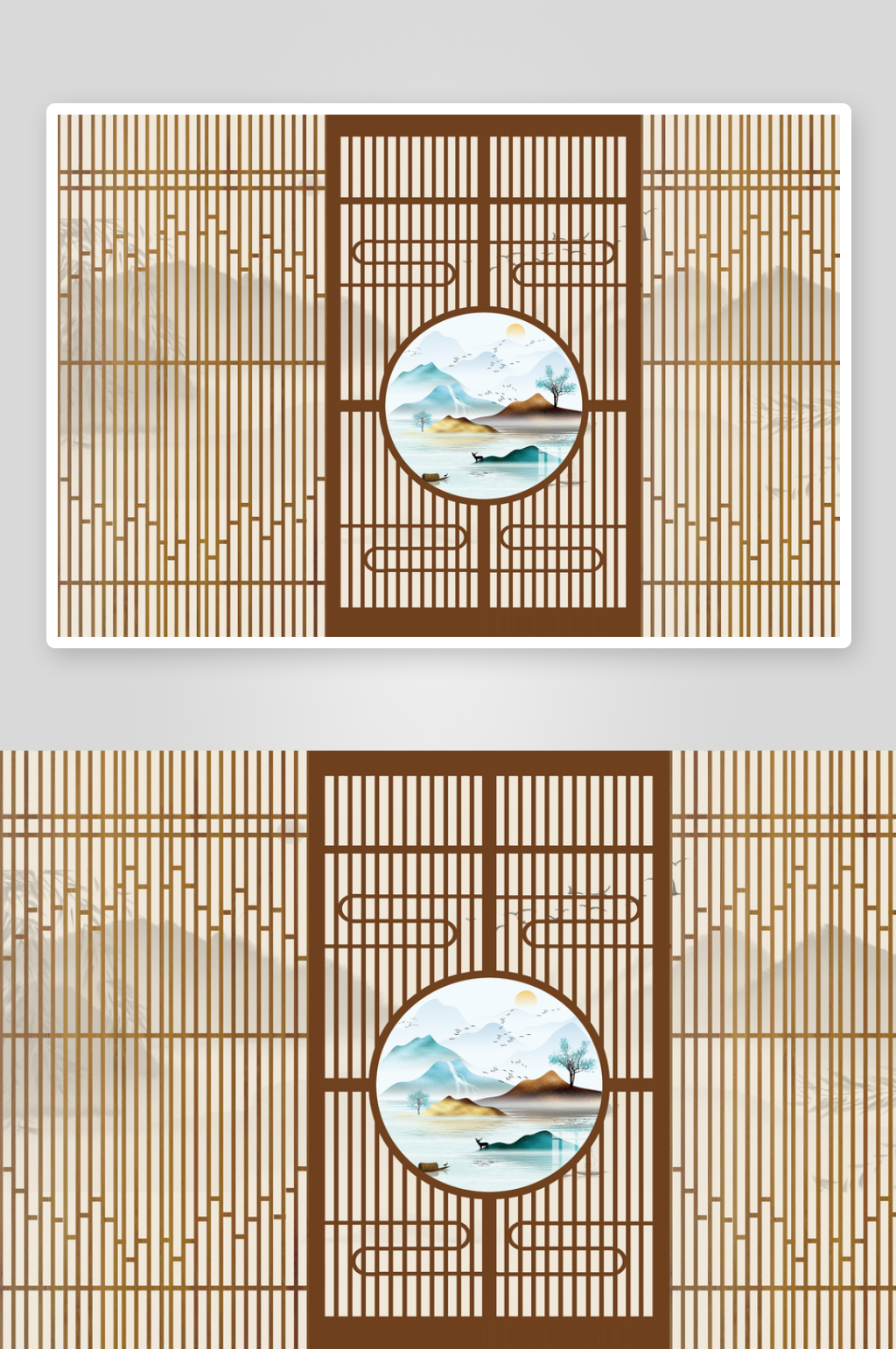 新中式屏风山水装饰背景墙素材