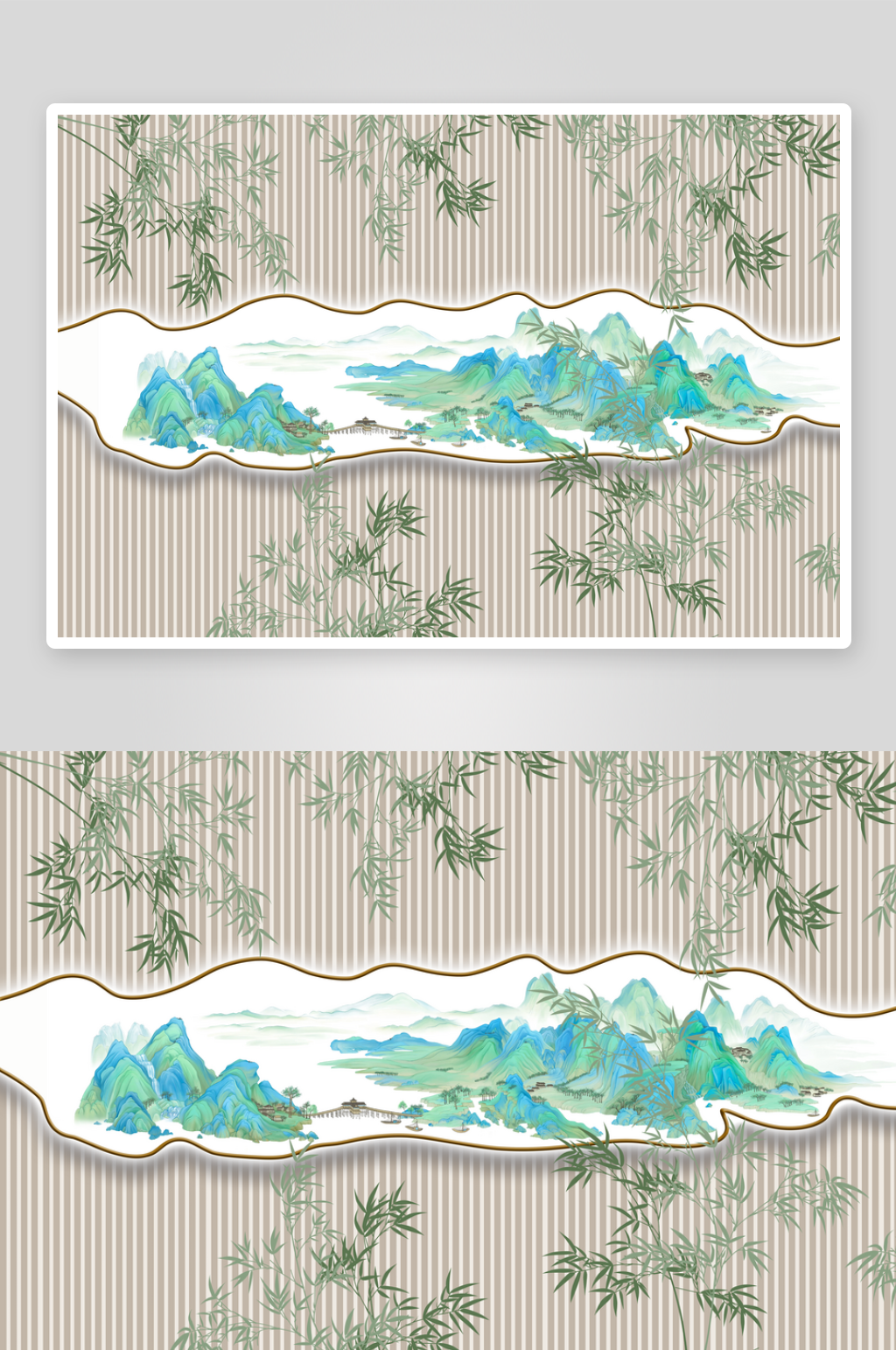 新中式竹子山水背景墙素材