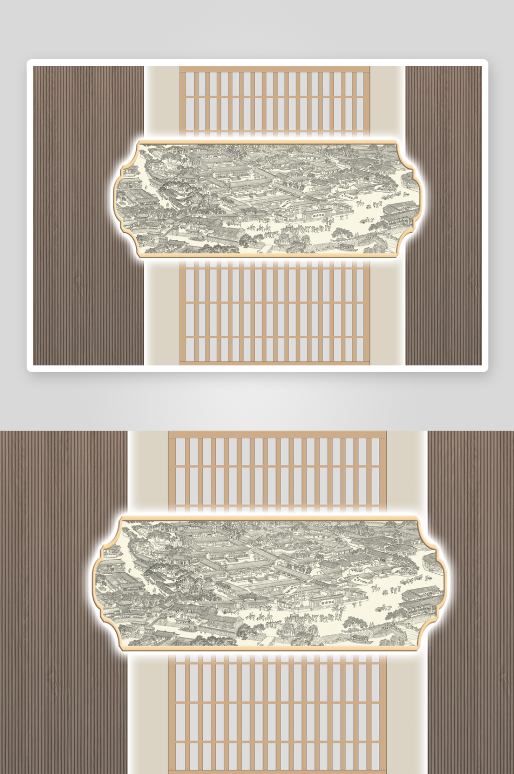 新中式线描屏风装饰背景墙素材