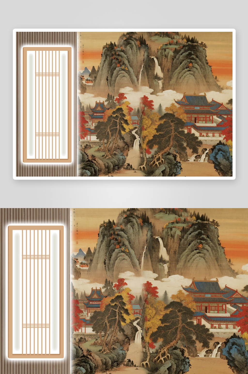 新中式古典山水背景墙素材
