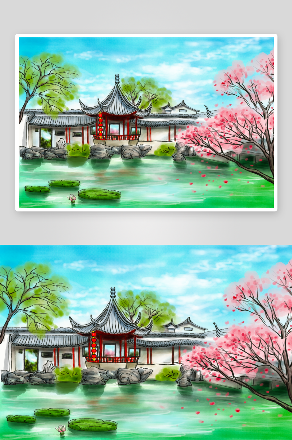 新中式山水风景画装饰画素材