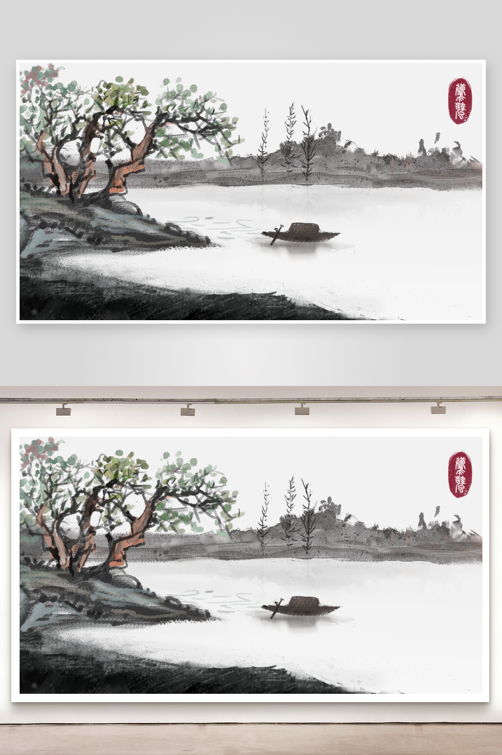 新中式山水风景画装饰画素材