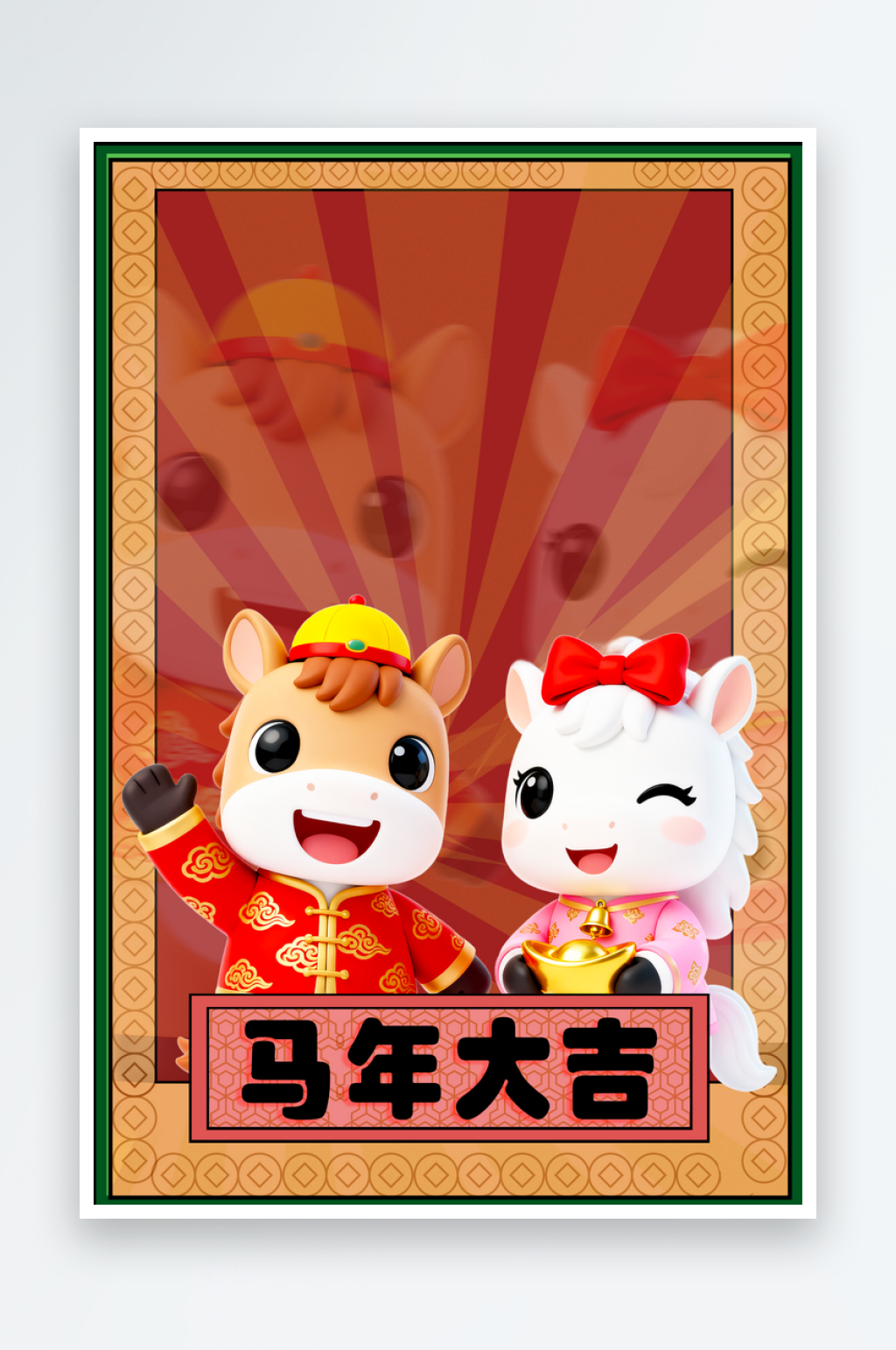 马年大吉卡通马插画模版素材