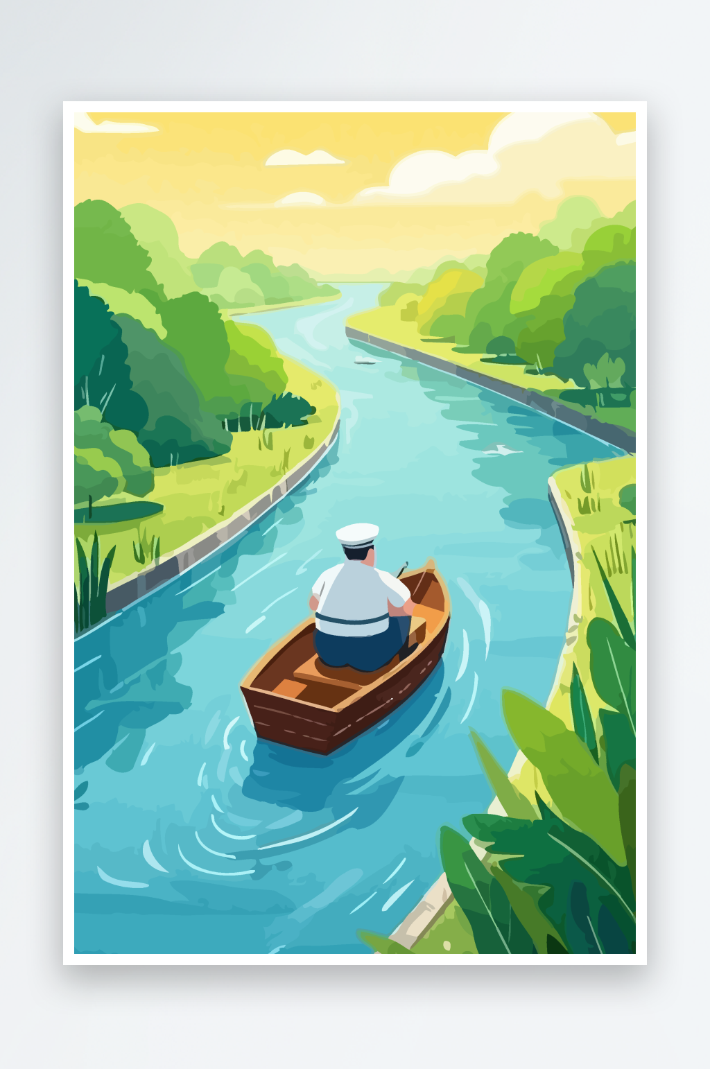 小船河流图标矢量插画图形元素素材