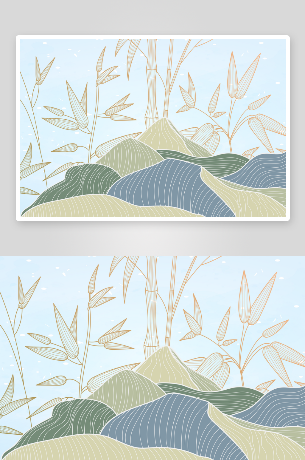 新中式线描竹子装饰背景墙素材
