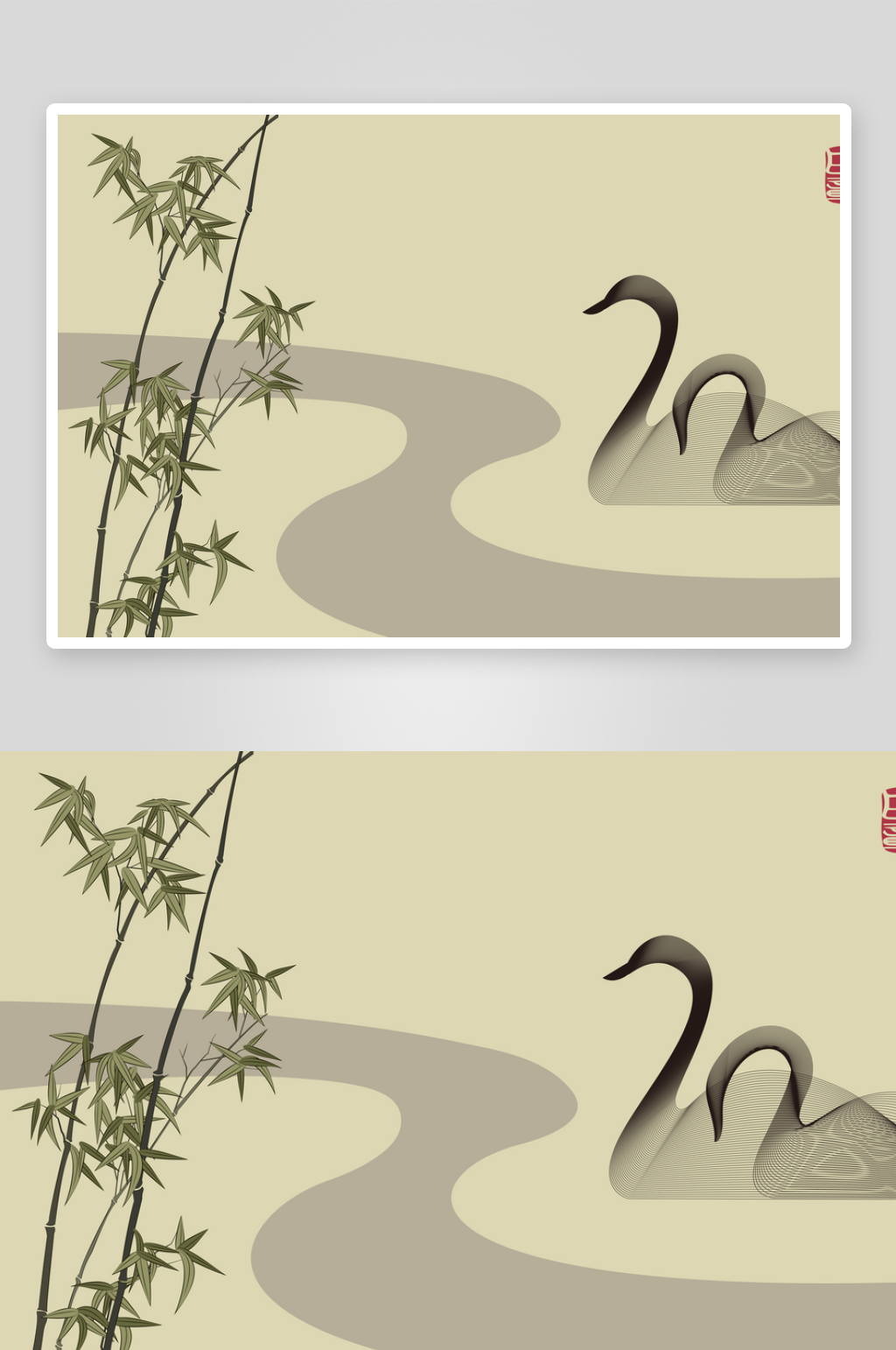 新中式竹子线描天鹅背景素材