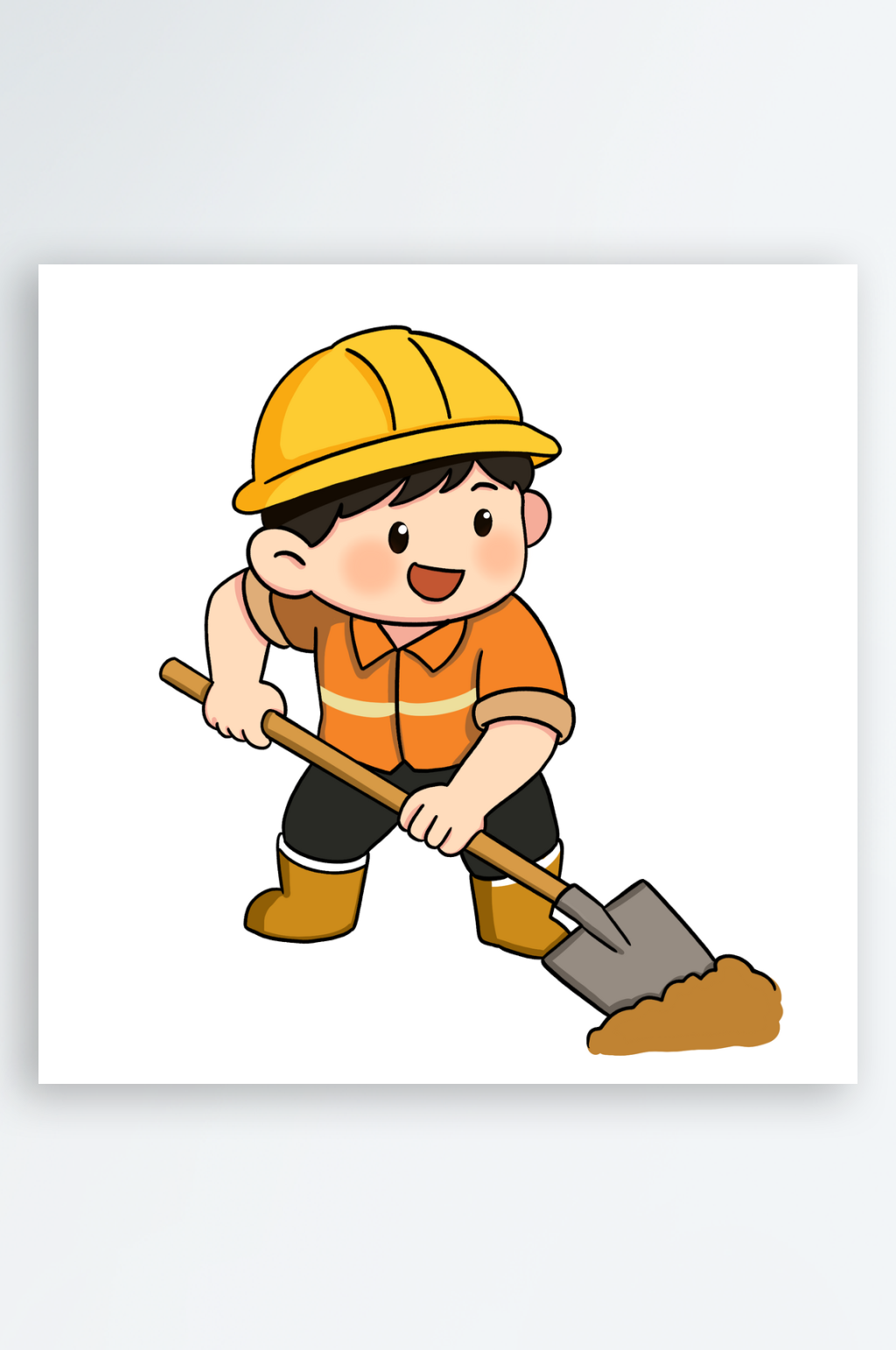 卡通风工人建筑者劳动者工地挖土插画素材