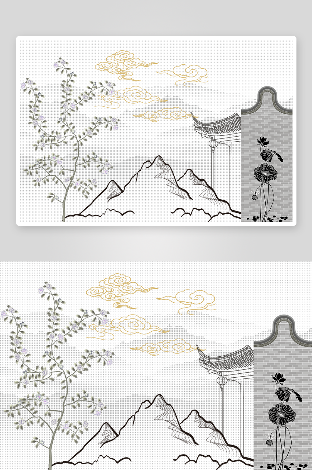 新中式徽派山水花鸟背景墙素材