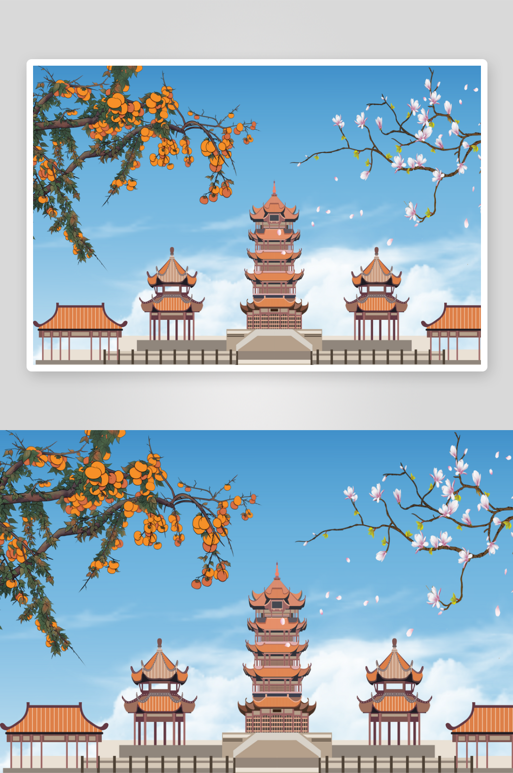 花鸟建筑装饰背景素材