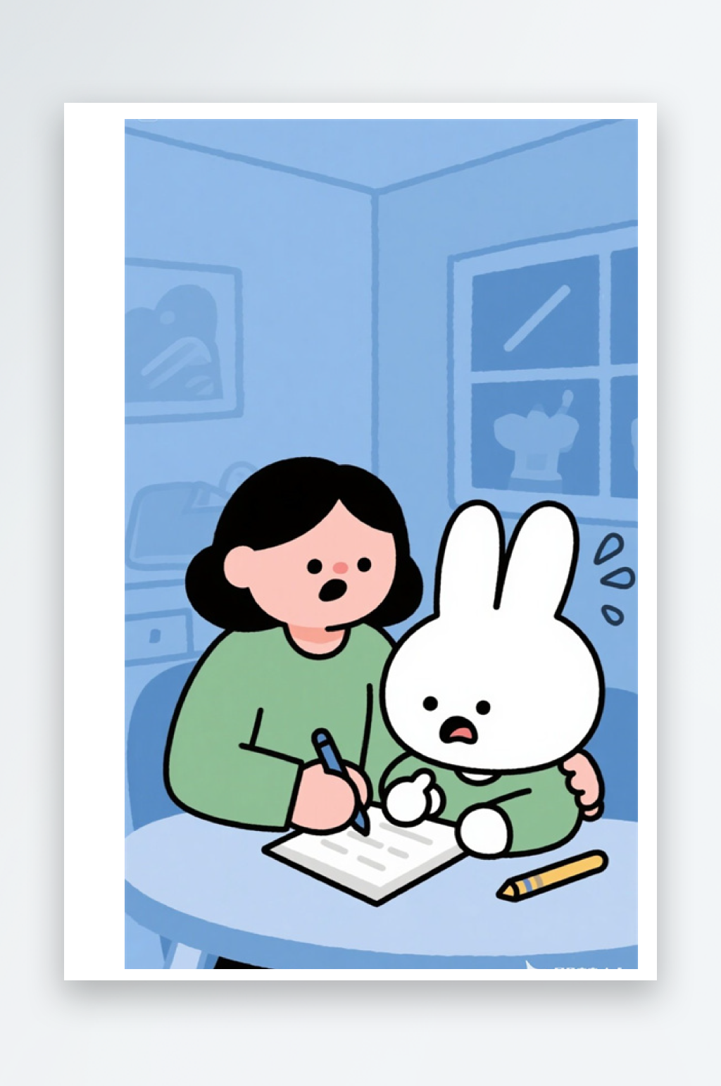 妈妈辅导小兔子插画矢量Q版头像图像图形图素材