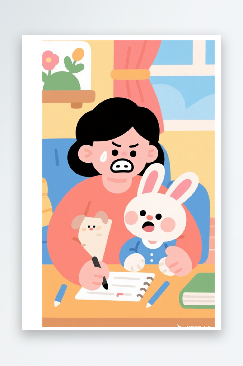 妈妈辅导小兔子插画矢量Q版头像图像图形图素材