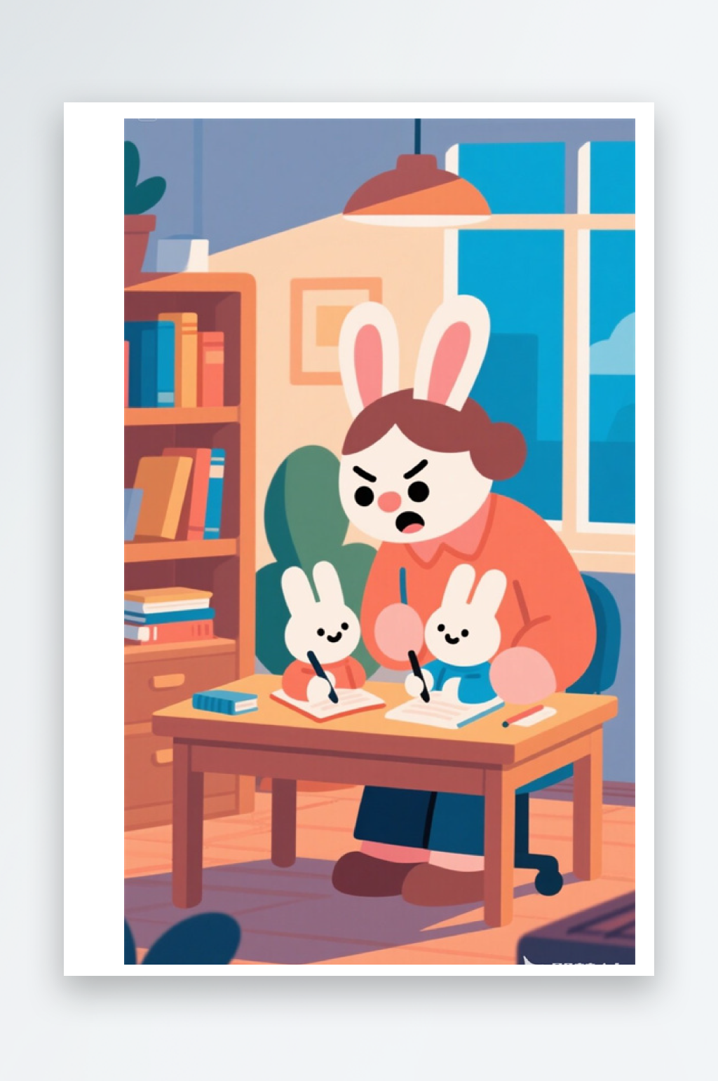 妈妈辅导小兔子插画矢量Q版头像图像图案素材
