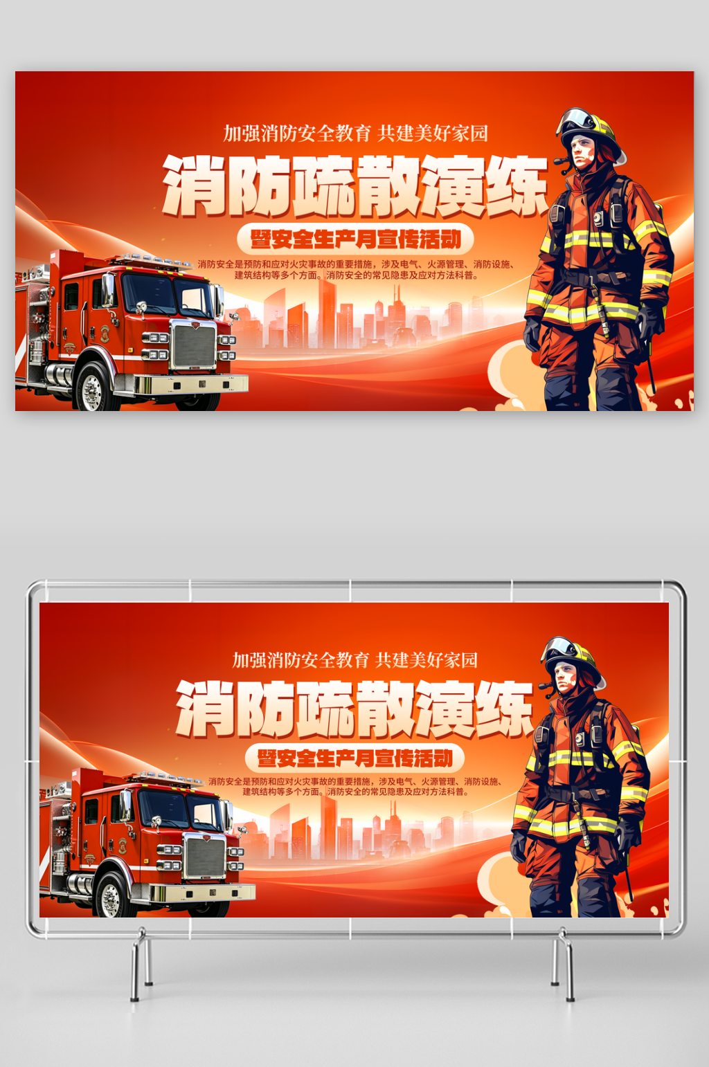 消防安全疏散逃生应急演习演练展板素材