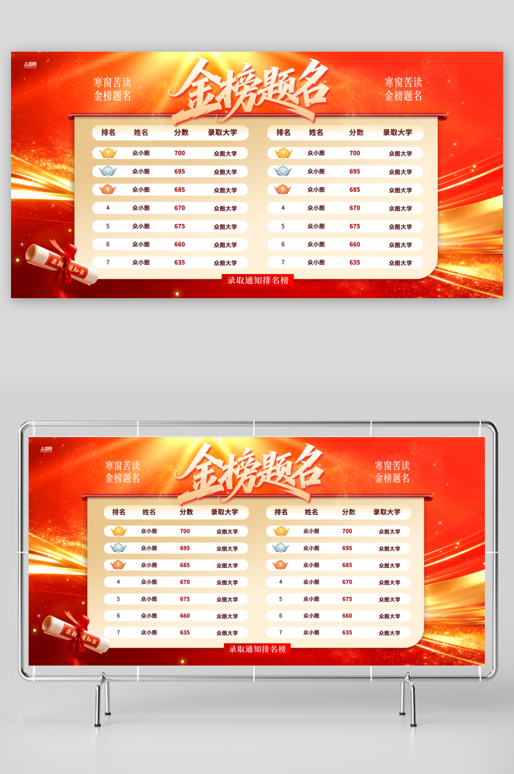 简约高考状元榜名单金榜题名喜报展板素材