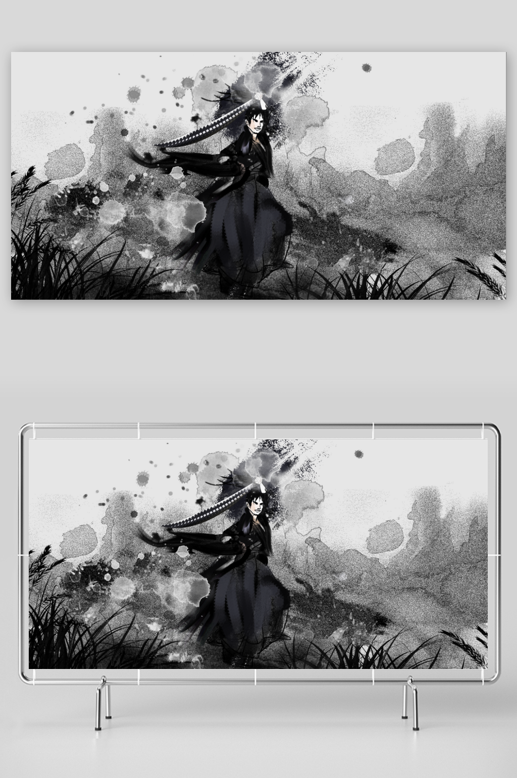 侠客武侠水墨场景插画素材