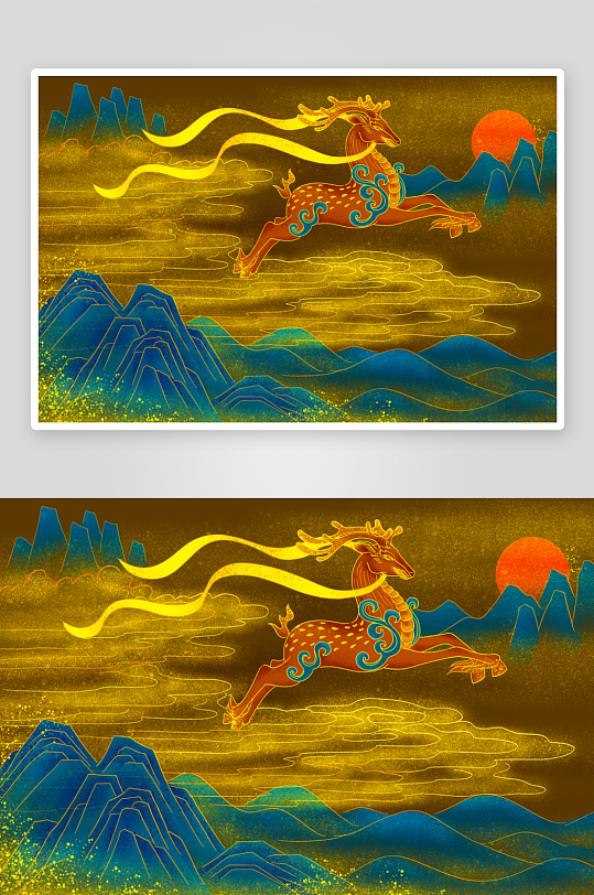 国潮风景画插画素材