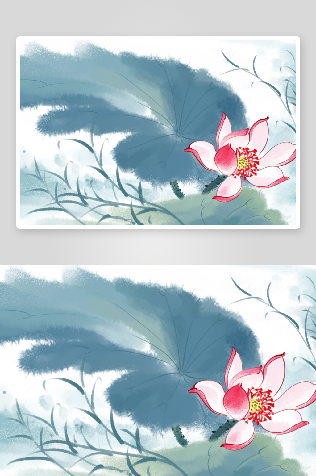 新中式水墨莲花荷花风景画装饰画素材