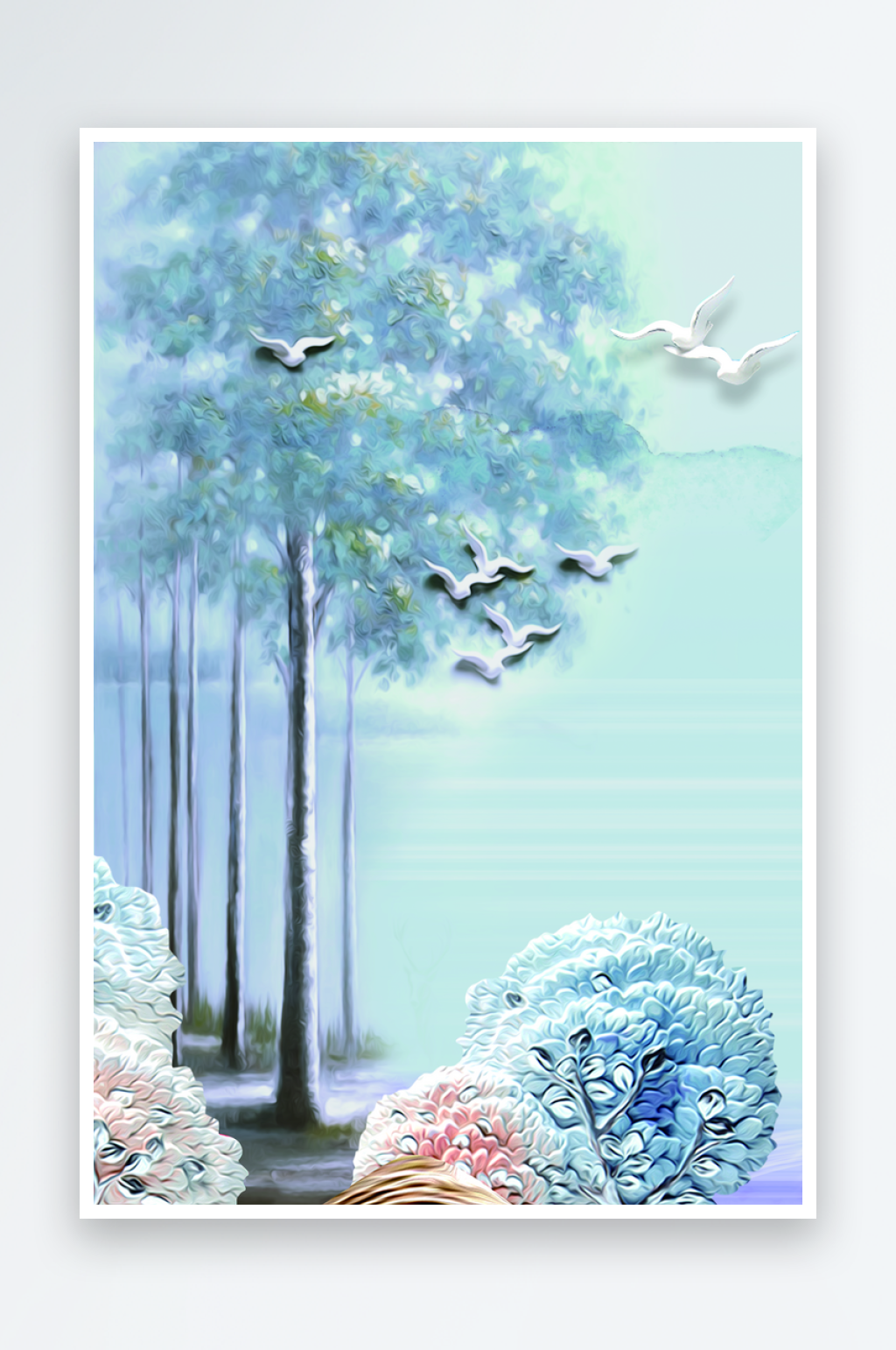 森系飞鸟背景装饰画素材