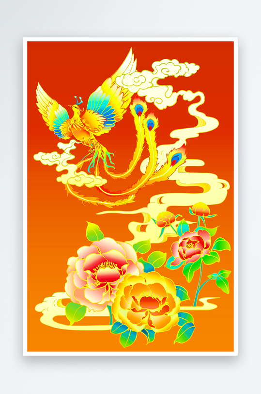 国潮凤凰插画模板