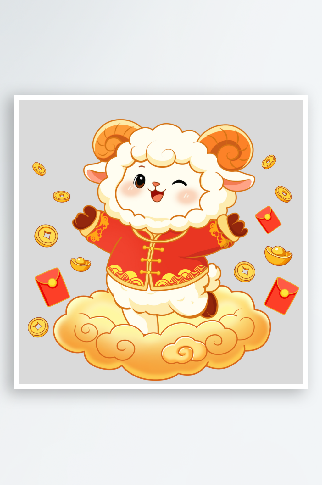 羊年踩祥云吉祥插画素材