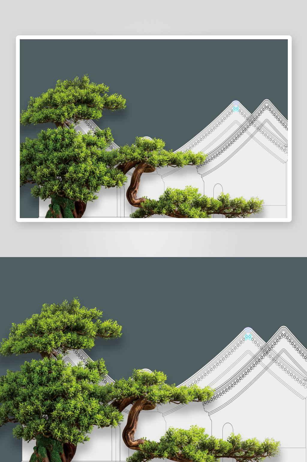 新中式松树建筑背景素材
